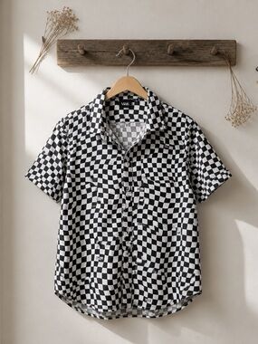 Vans Black and White Checkerboard Short-Sleeve Button-Up Shirt
